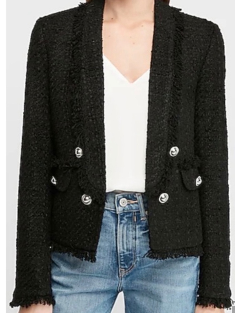 Express Black Tweed Double-Breasted Blazer Sz xl - Picture 3 of 4